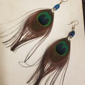 Handmade Peacock Feather Earrings